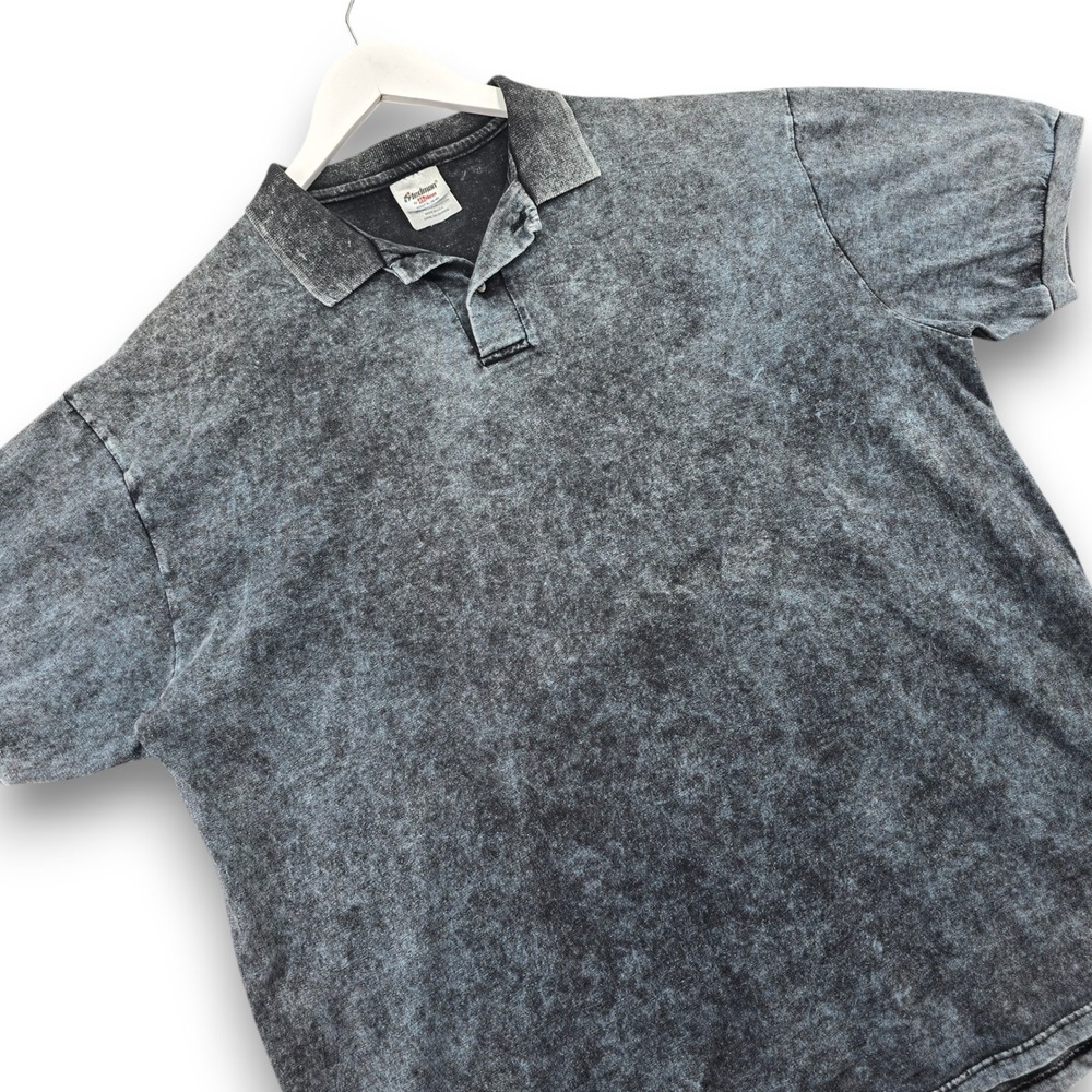 90s Stedman Hanes Mens XL Polo Shirt Gray Acid Wash Short Sleeve Made in USA